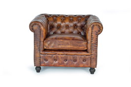 Giner y Colomer Sillón Chester en Piel Marrón con Metal, 70x96x82 cm